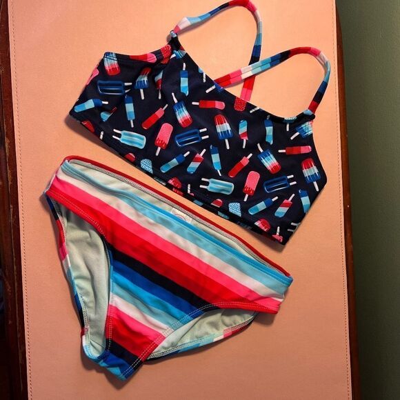 Wonder Nation Kids Childs Swim Suit Bikini Blue Red 10-12 Large Like NEW - Picture 1 of 11